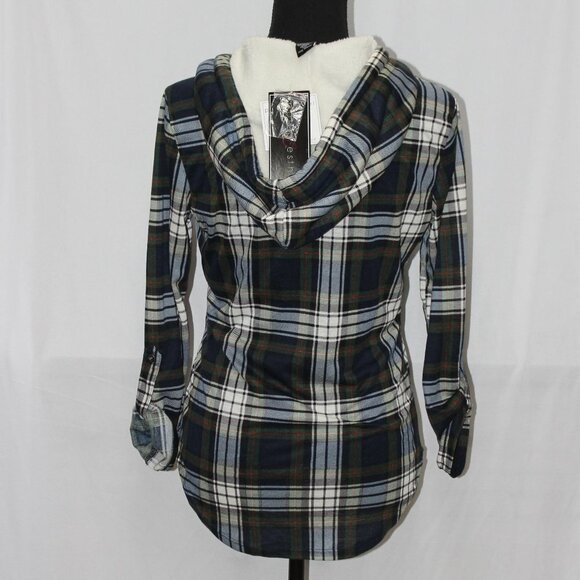 NWT Polly & Esther Juniors’ Plaid Faux Fur-Hoodie - Picture 13 of 14